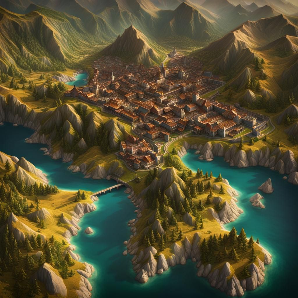 Detailed Arial Map of Narnia in Precisionist Style