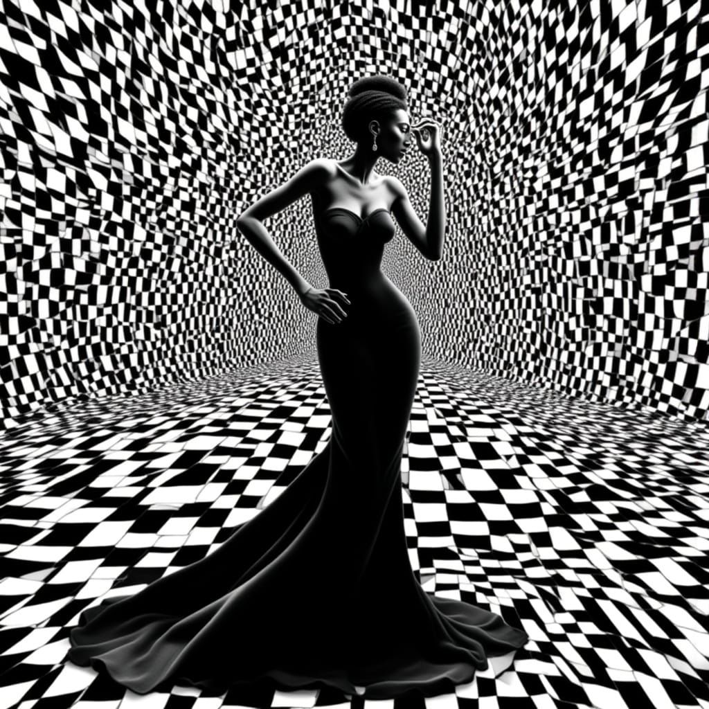 Monochrome Fractal Art of Woman in Evening Gown