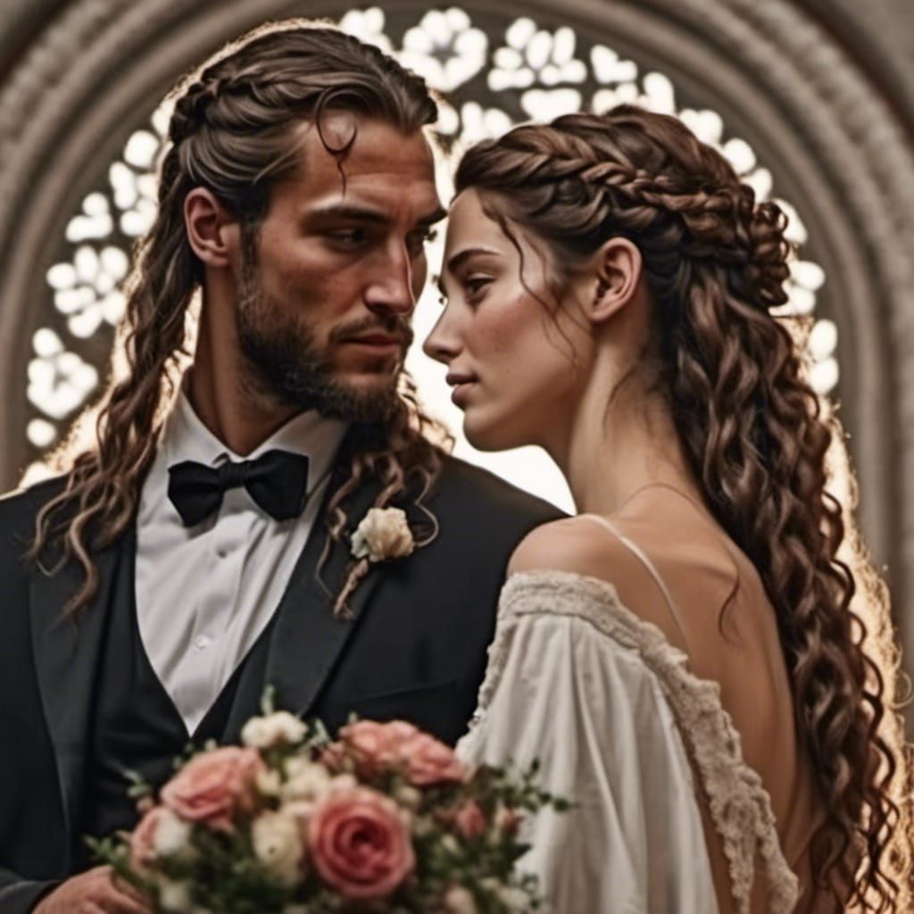 Dionysus and Ariadne Wedding Portrait in Mixed-Media