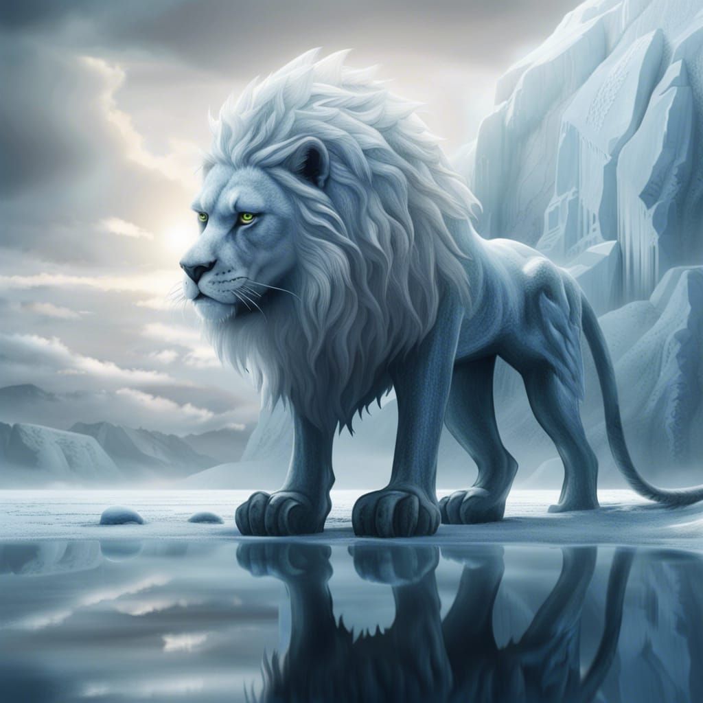 Snow Lion Gazing at Death's Reflection