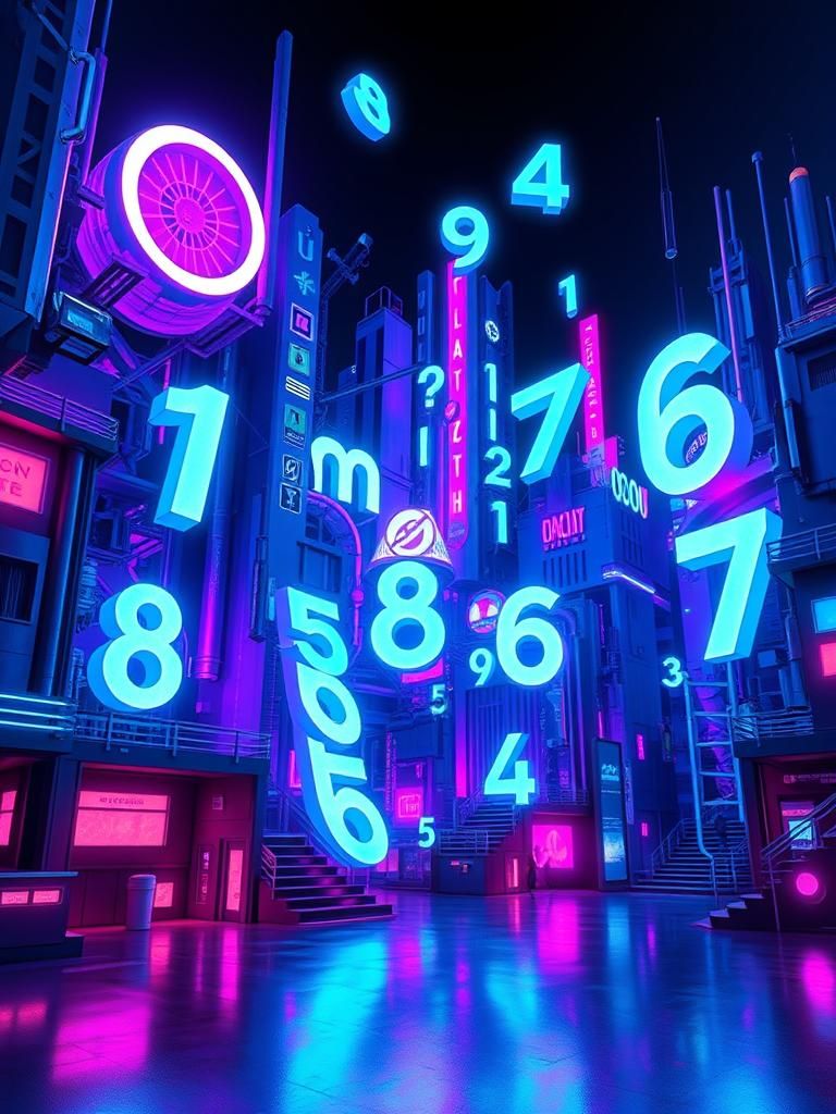 Abstract Futuristic Numbers in Glowing Neon Style