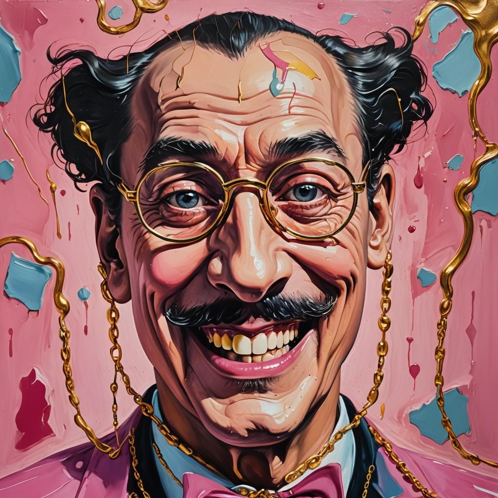 Dali-Inspired Close-Up of the Pink Panther in Golden Opulenc...