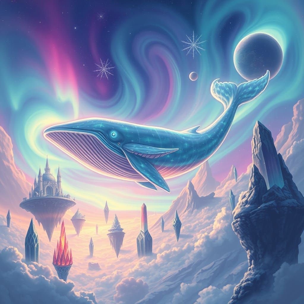 Bioluminescent Sky Leviathan Gliding Through Alien Aurora