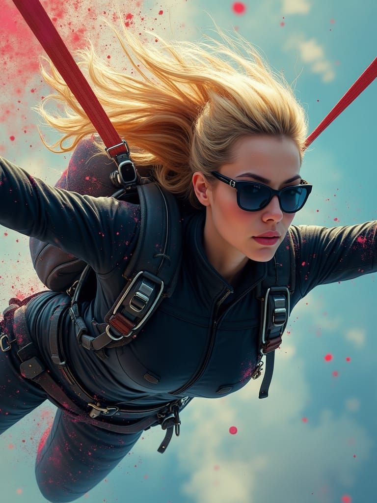 Woman Skydiving in Street Art Style