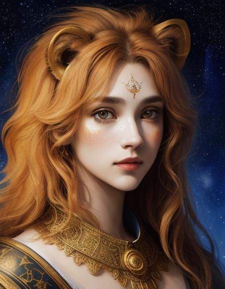 Woman as Leo Constellation in Rembrandt Lighting