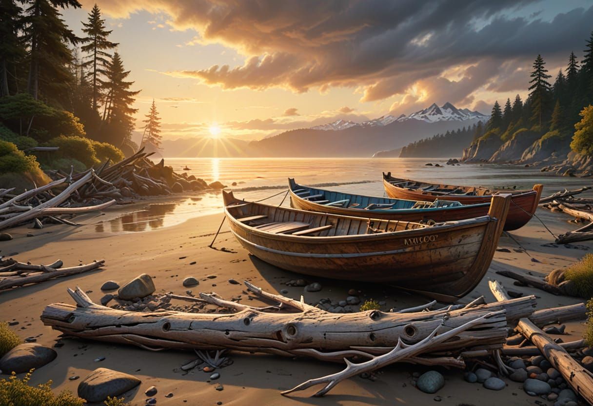 Romantic Pacific Northwest Beach Scene in Warm Golden Light
