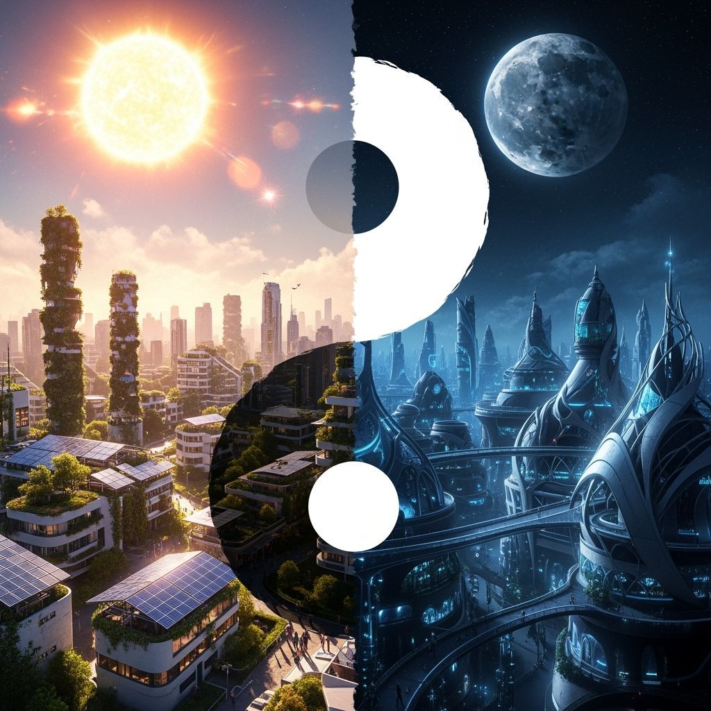 Solarpunk and Lunarpunk Yin Yang in Celestial Scene