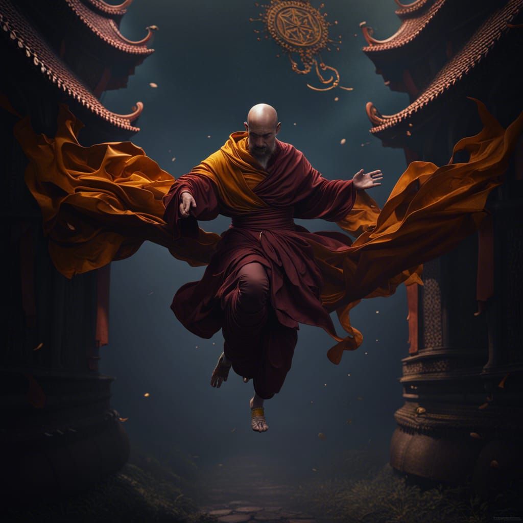 Levitating Monk in Detailed Fantasy Concept Art