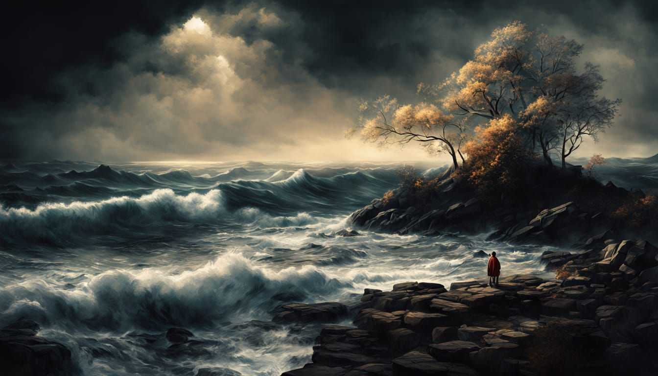 Impressionistic Oil Painting of a Stormy Shore by J M W Turn...