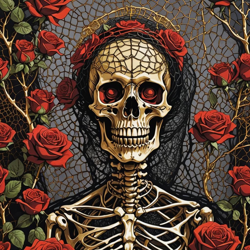 Pop Art Skeleton with Roses Screen Print