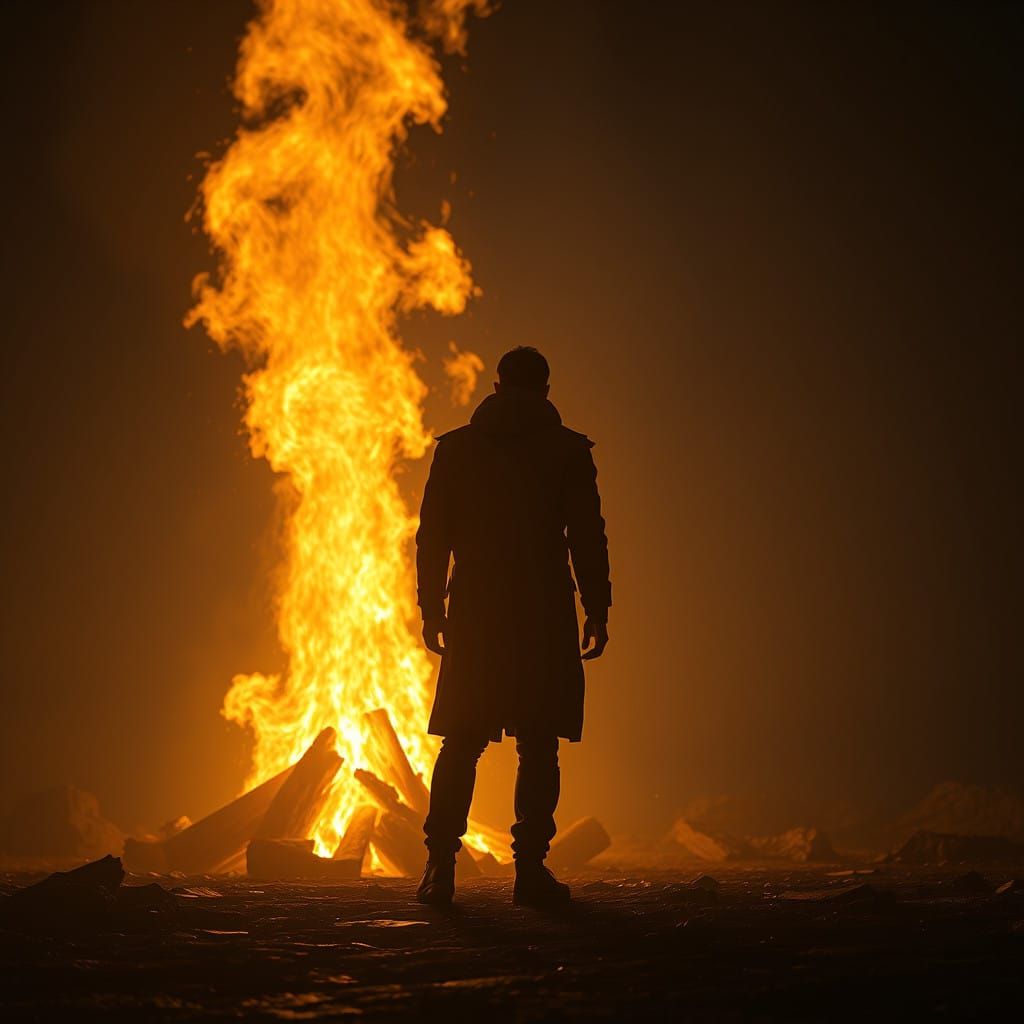 Epic Cinematic Scene with Blazing Fire and Majestic Atmosphe...
