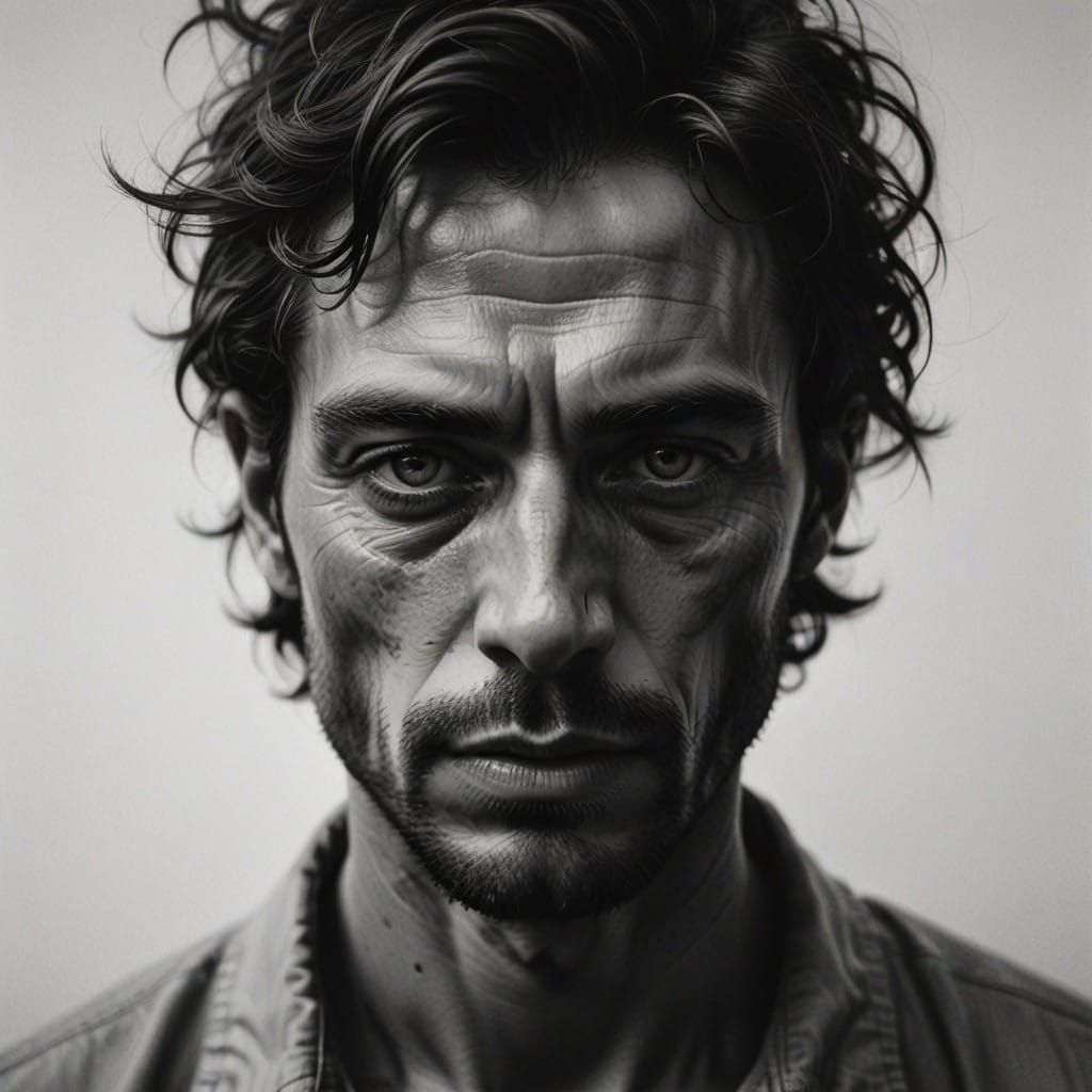 Contemplative Firefighter in Monochromatic Pencil Drawing