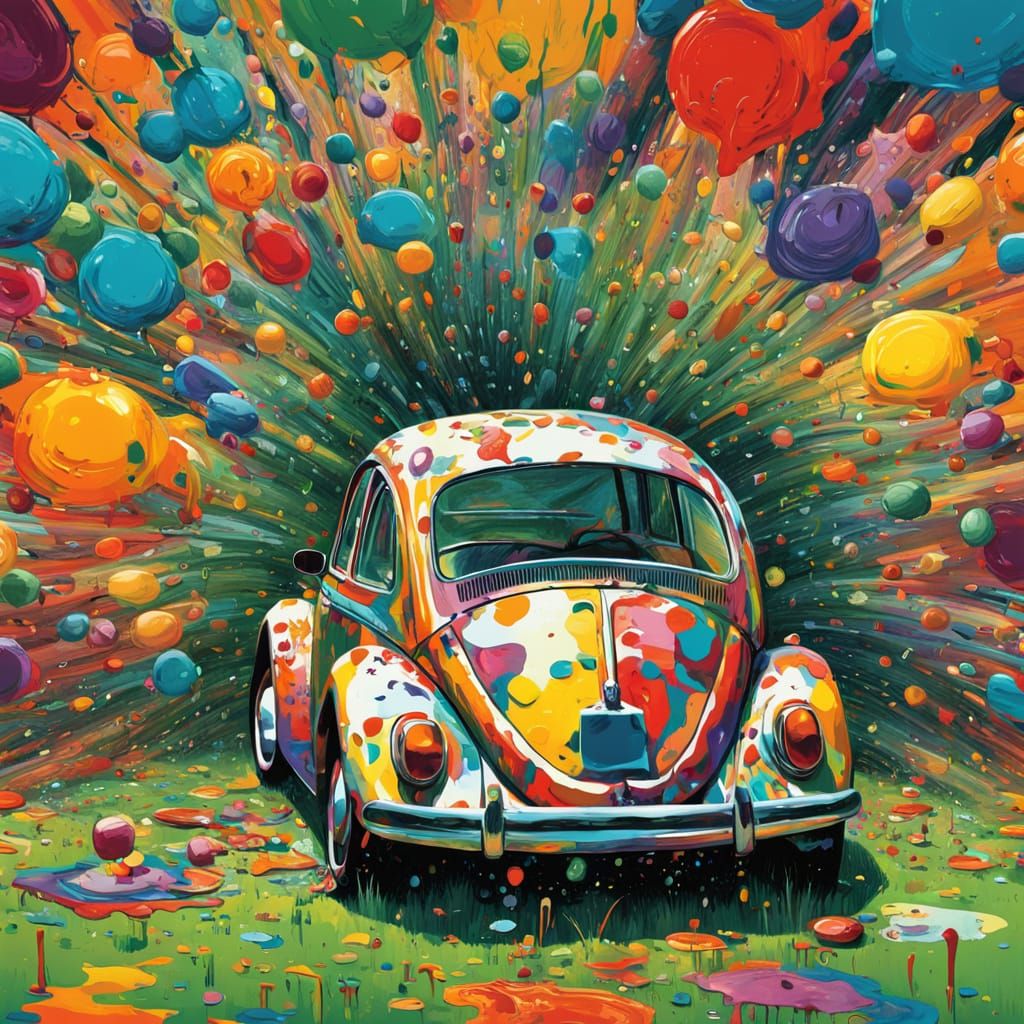 Vibrant 1960s Volkswagen Beetle in a Kaleidoscope of Colors