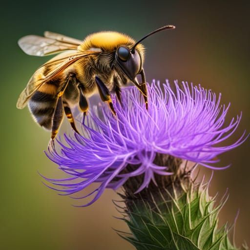 Bee on Thistle Macro Photograph in 8K