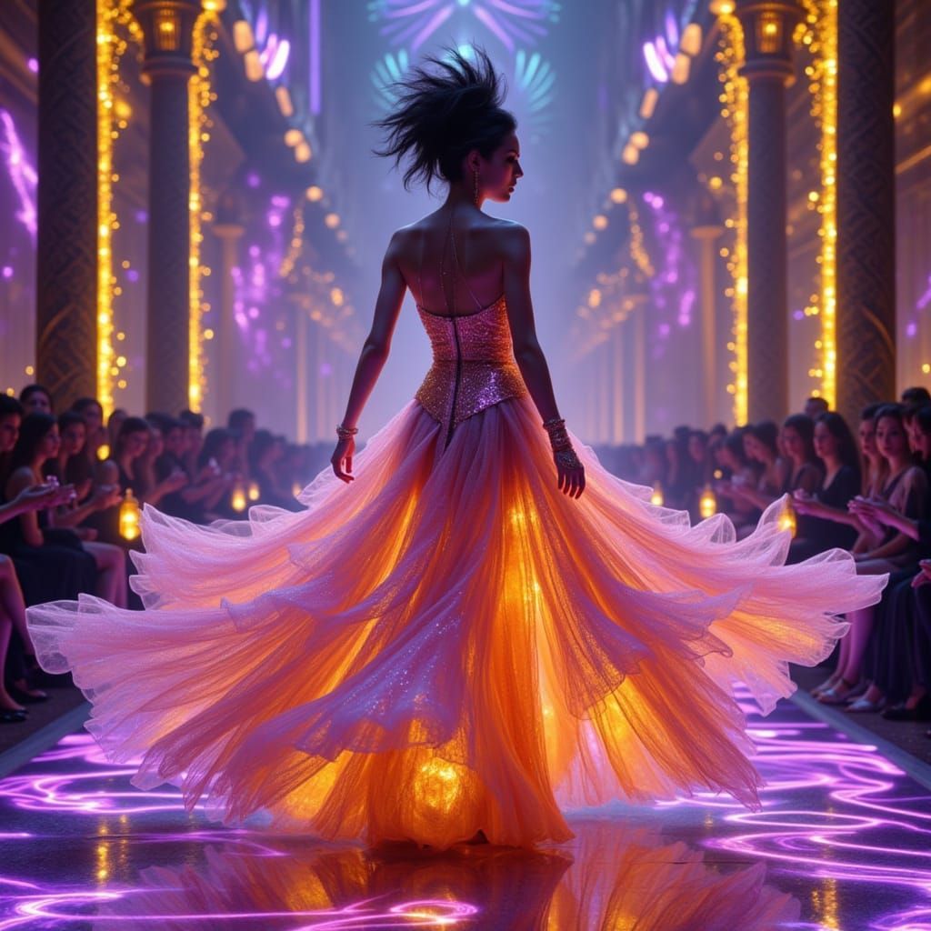 High-Fashion Model on Runway in Cubist Art Deco Style