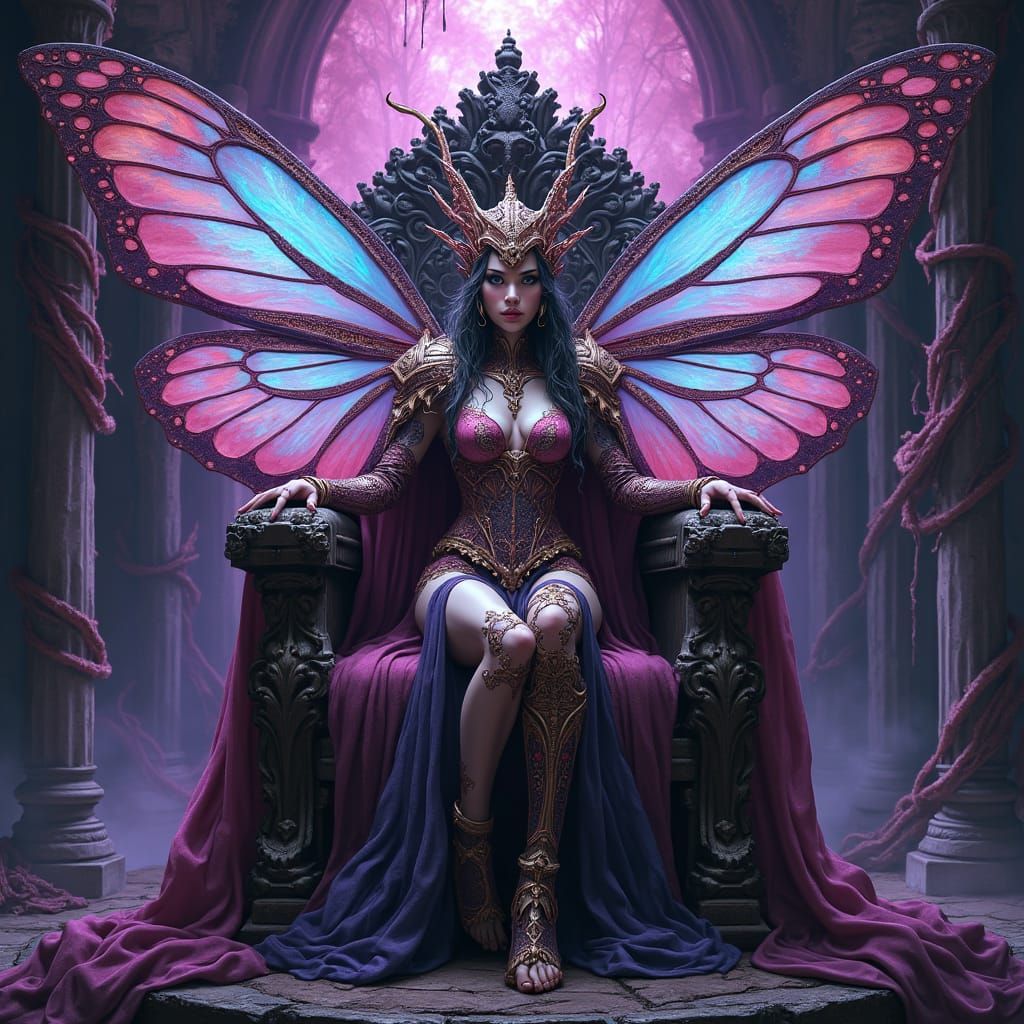 Elven Moth Queen in Gothic Dungeon, Splash Art