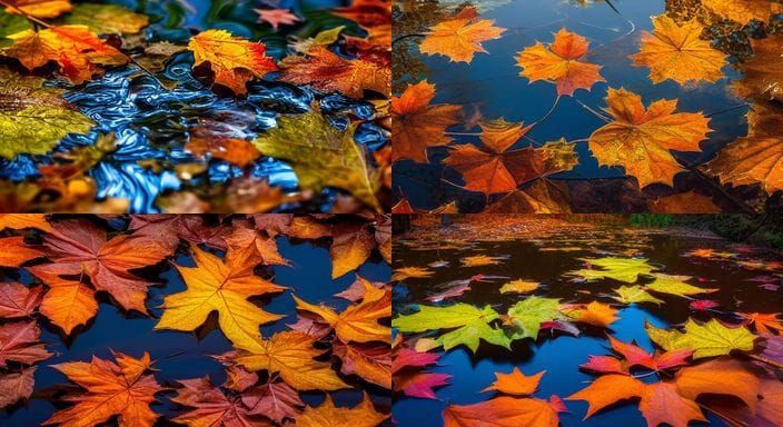 Autumn Leaves Puddle: Hyperdetailed Oil Painting