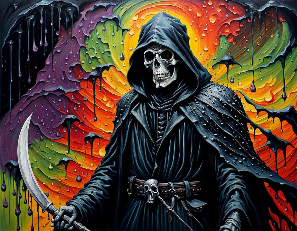 Psychedelic Grim Reaper Impasto Oil Painting