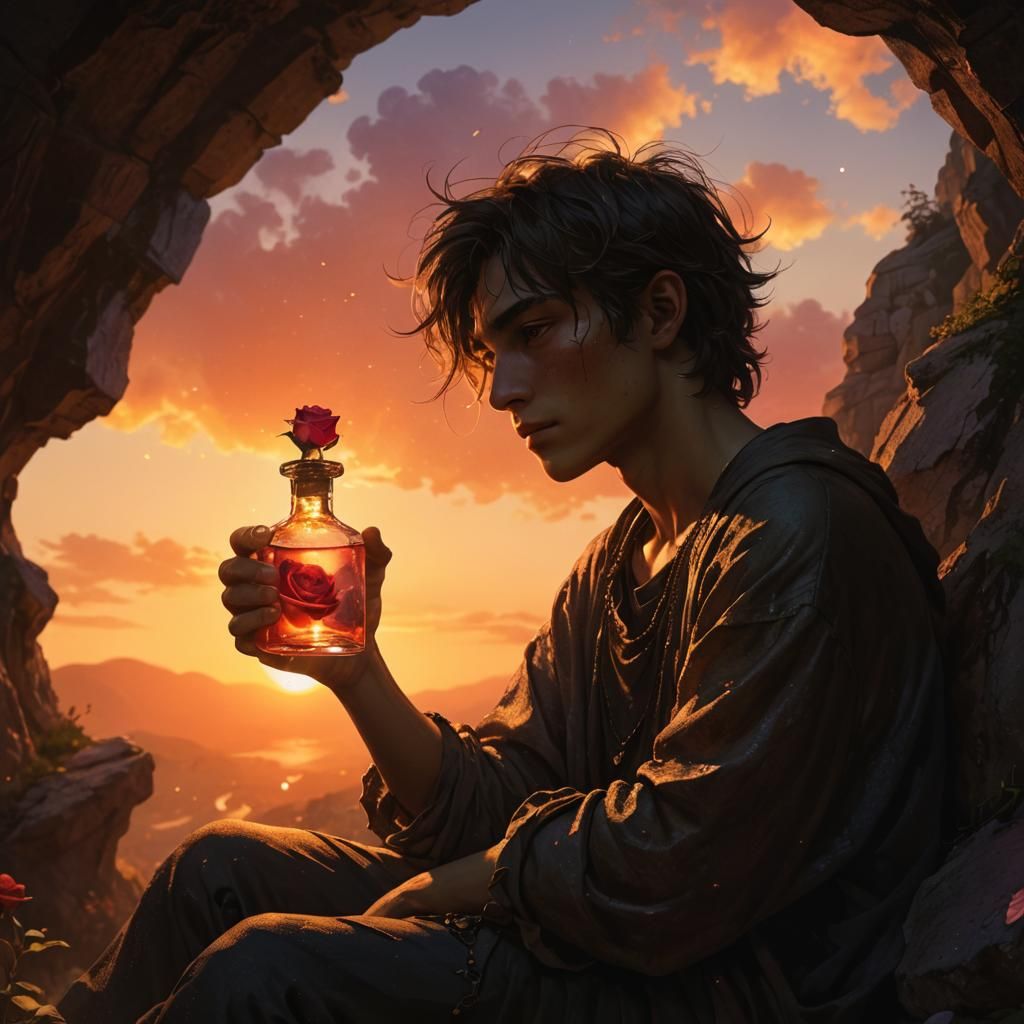 Dark Fantasy Cave Scene in Digital Painting Style