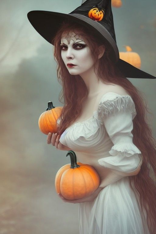 Halloween Witch with Pumpkins in Fantasycore Style