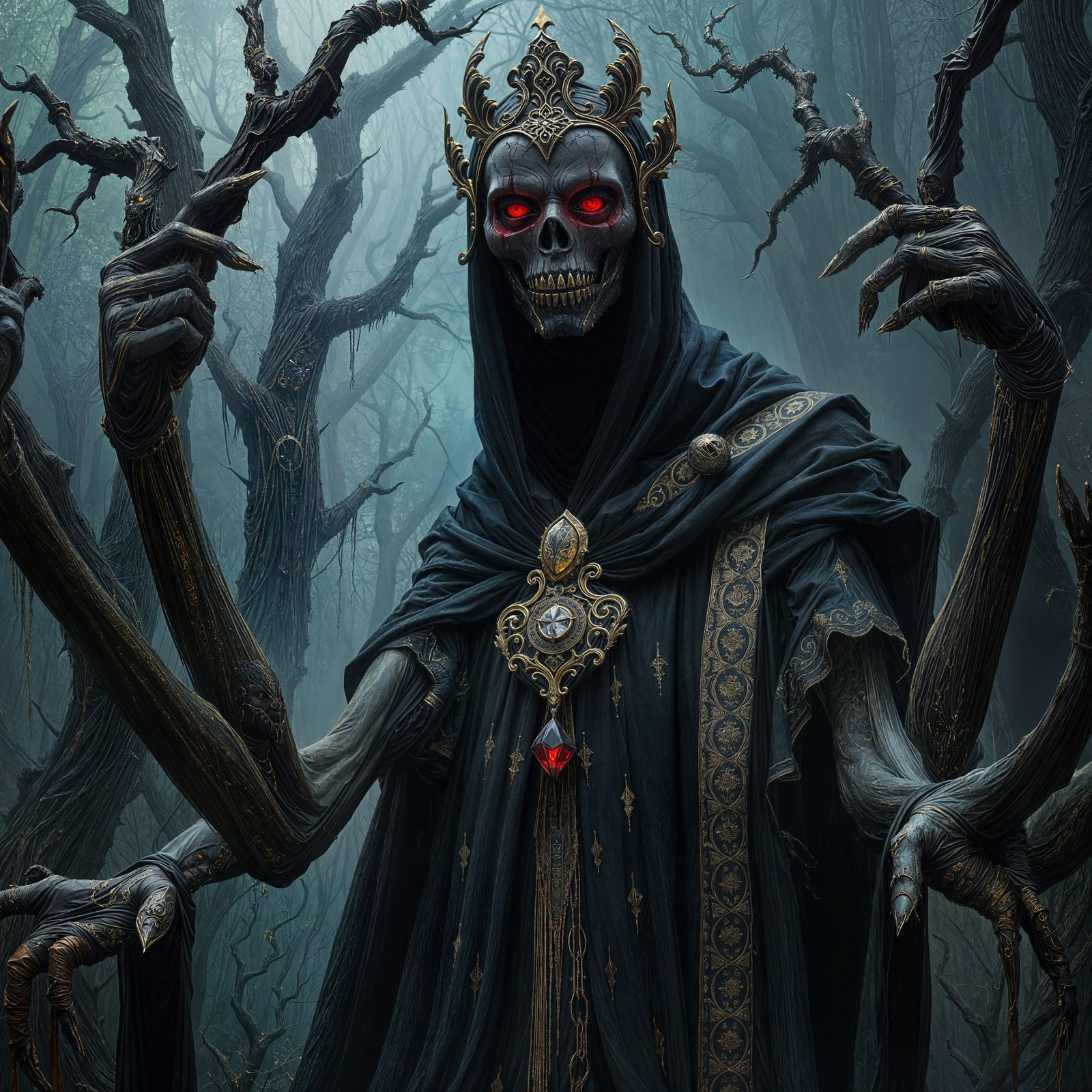 Regal Abomination Wears Ancient Amulet in Bloodstained Fores...