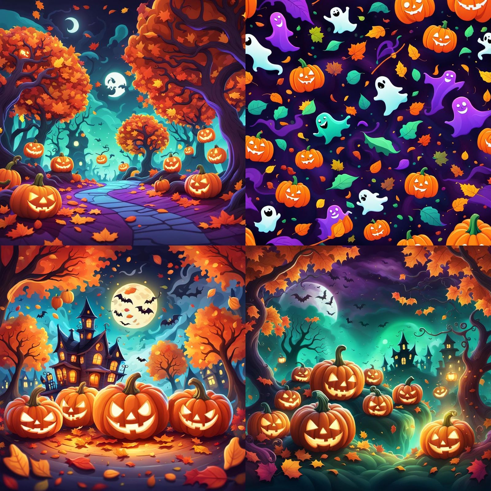 Halloween Graphic Design with Pumpkins and Ghosts