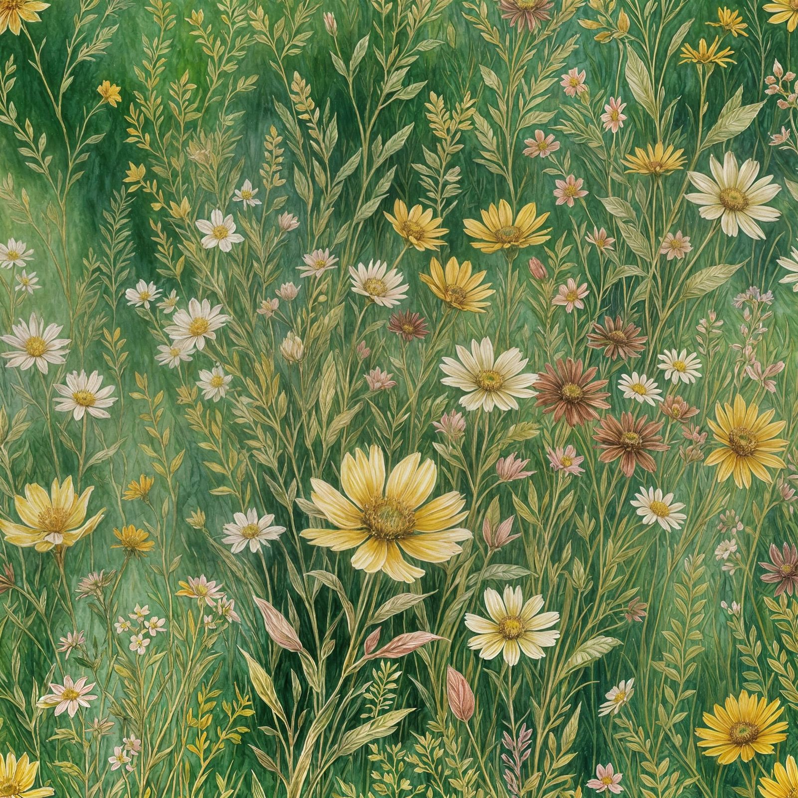 Vibrant Wildflower Bouquet in Gouache Style