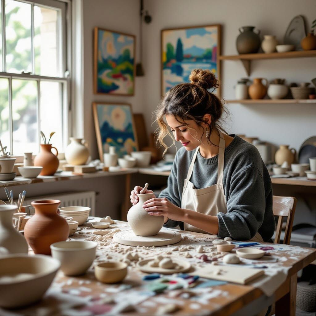 Sculpting Clay in an Impressionistic Studio