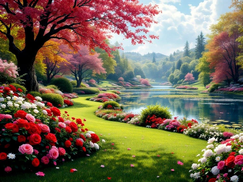 Lush Summer Landscape Painting in Maximalist Style