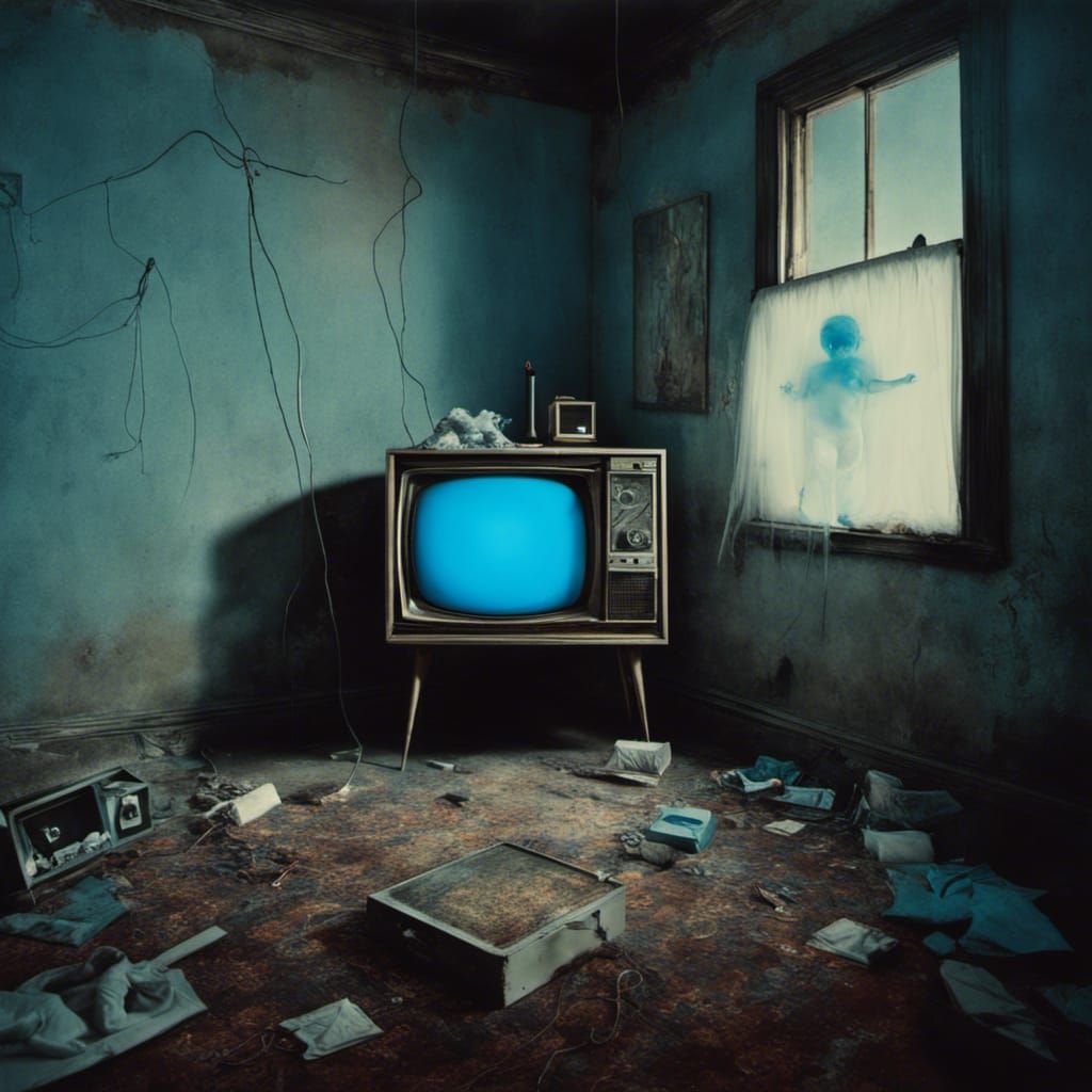 TV Beside Crib: Surreal Neon Photo