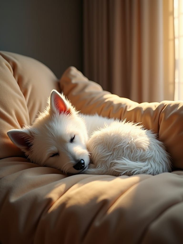 Serenely Slumbering West Highland Terrier in Hyper-Realistic...