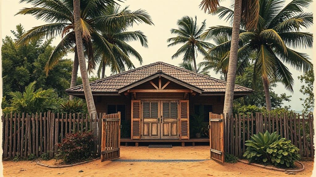 Tropical Fortress in Ink, Guido Borelli-Inspired Art