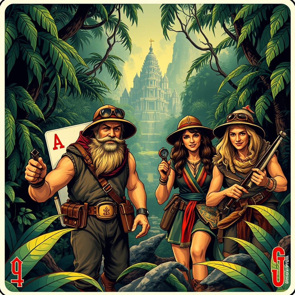 Face Card Adventurers Explore Ancient Jungle