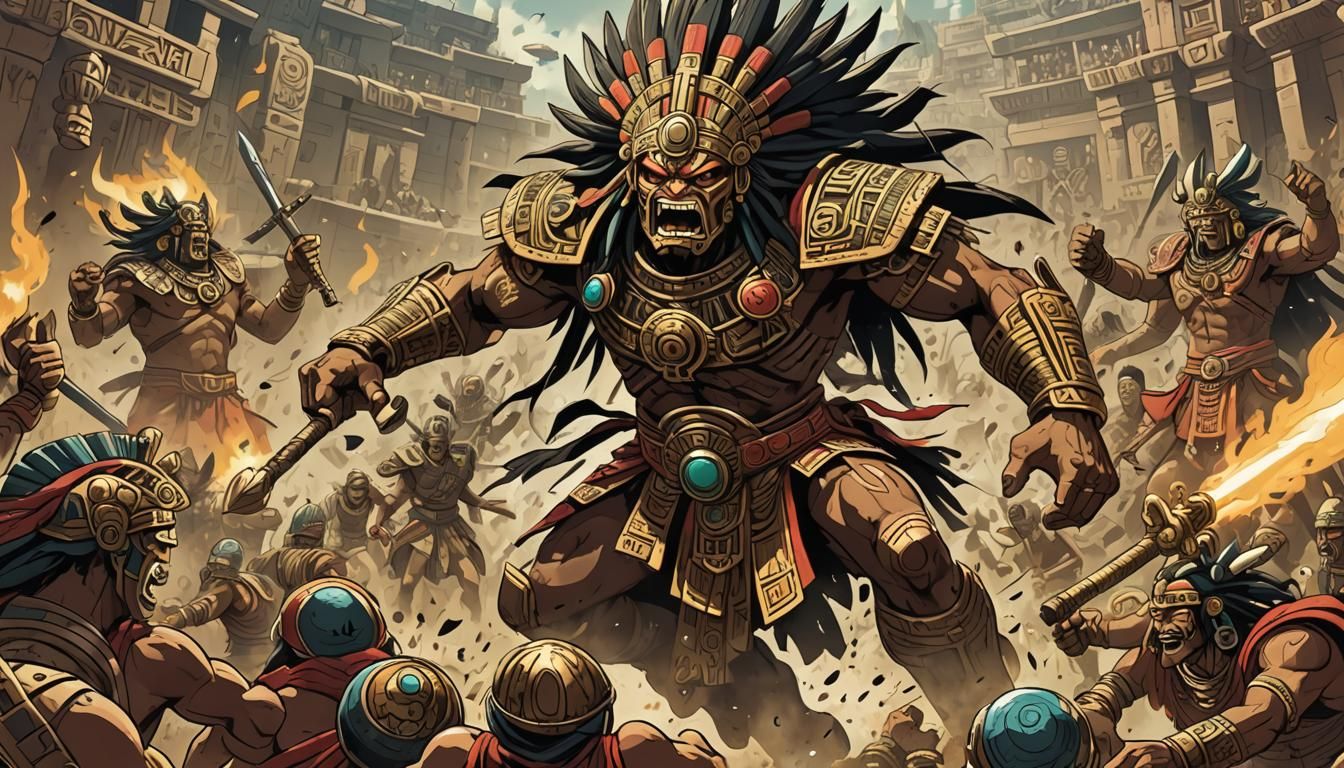 Aztec God Battles Egyptian God in Anime Style
