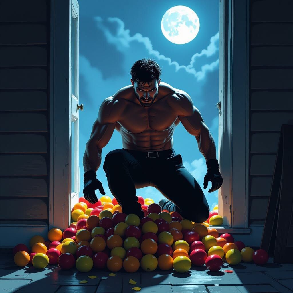 Muscular Robber Slips on Fruit Through Window