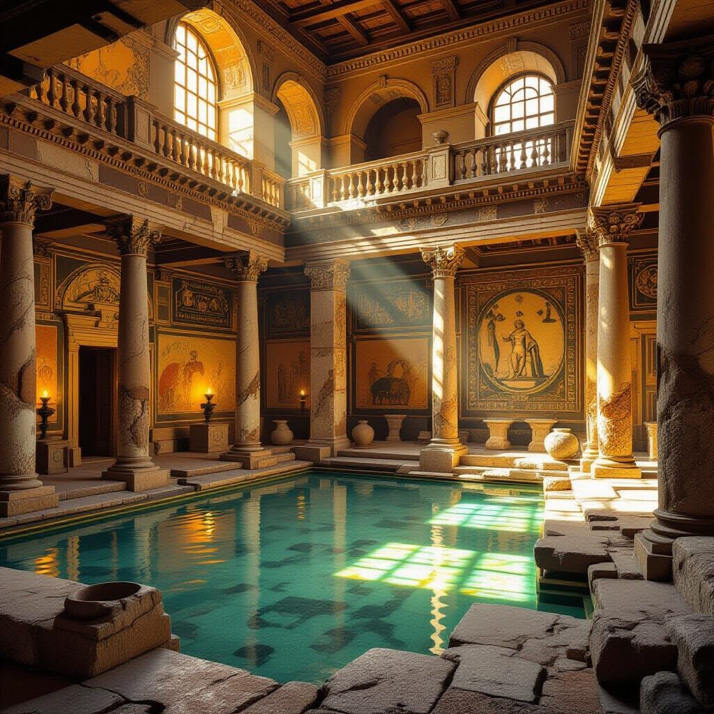 Golden Light Illuminates Ancient Roman Baths