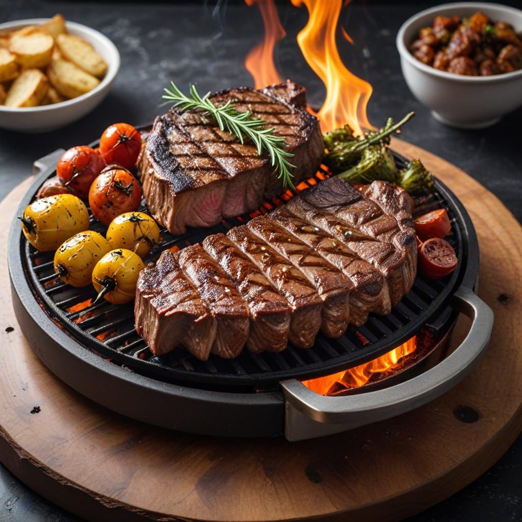 Surreal Dystopian Grill with Steak and Chorizo