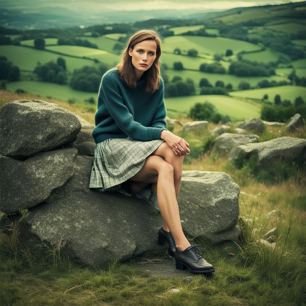 Welsh Countryside: Sensual Woman in Photorealistic Film Stil...