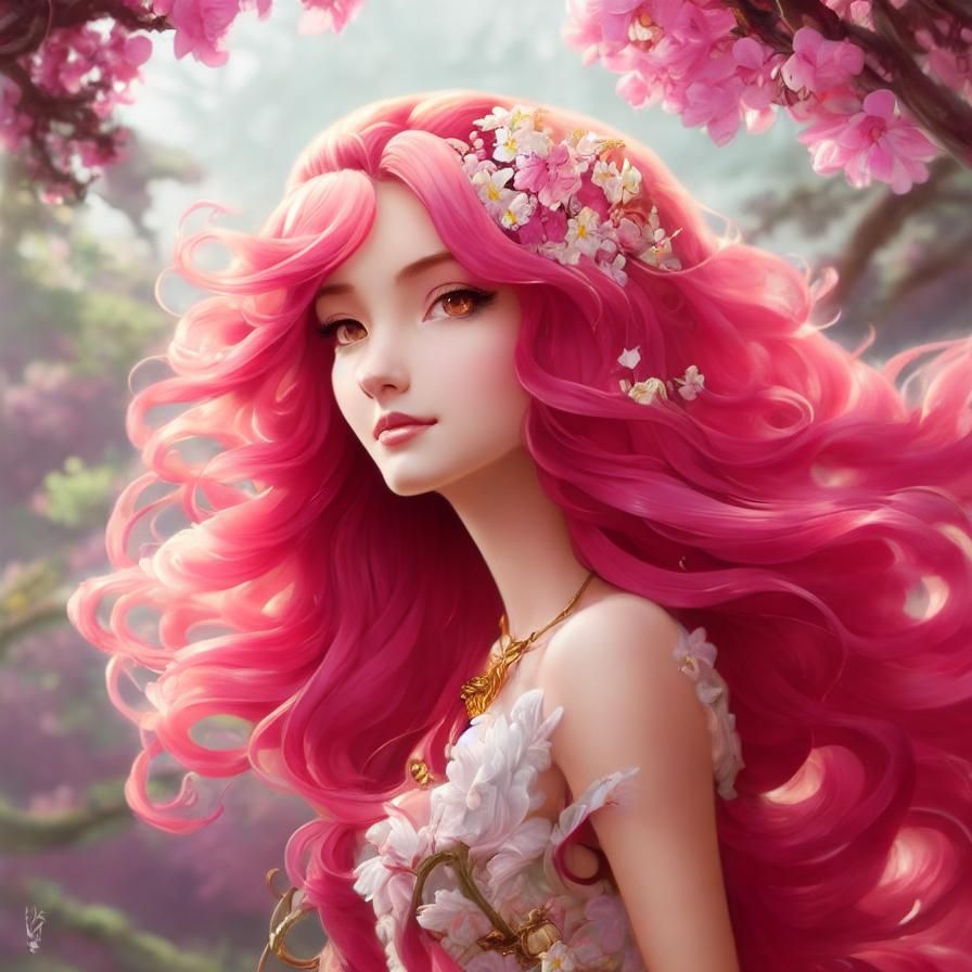 Enchanted Spring Fairy Goddess with Pink Hair