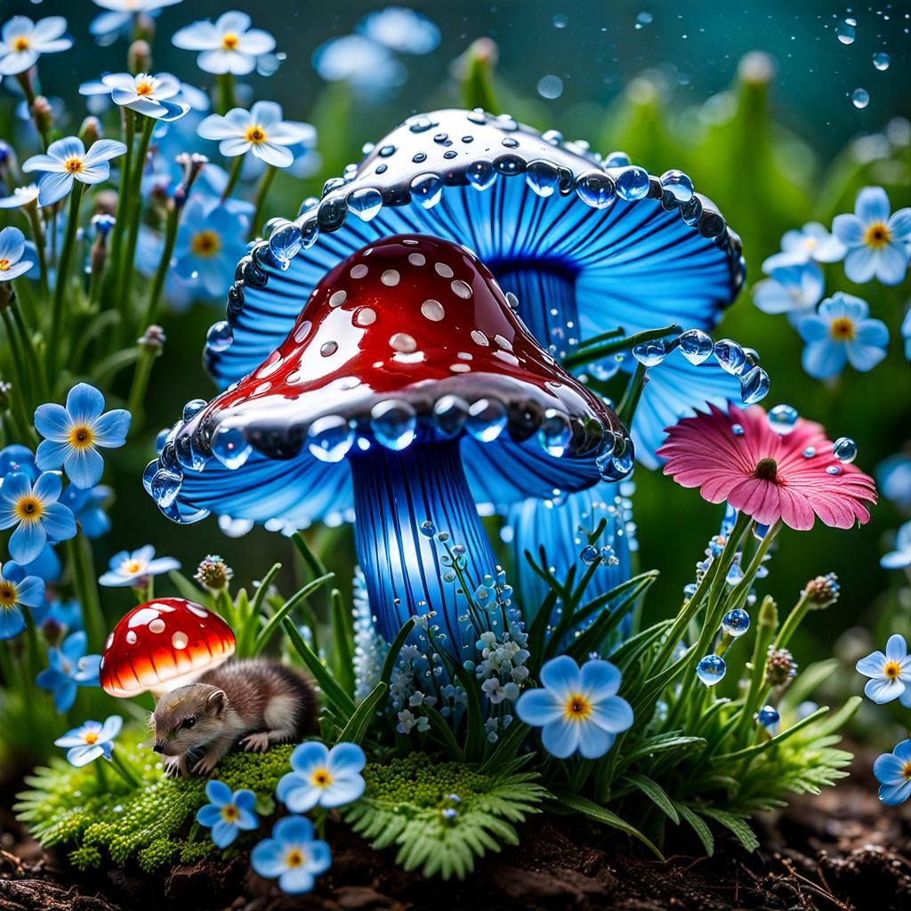 Glass Mushroom Home with Sleeping Otter