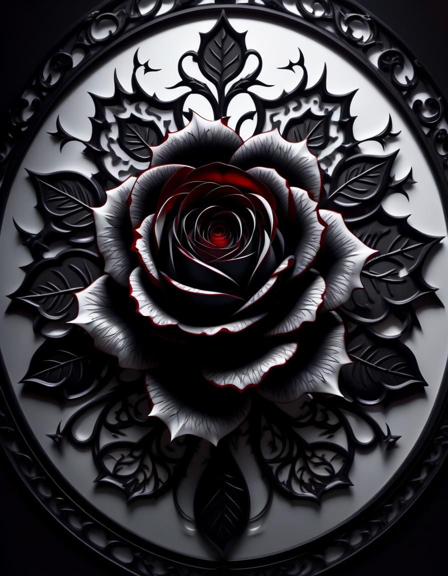 Black Rose in White Circle: Gothic Art