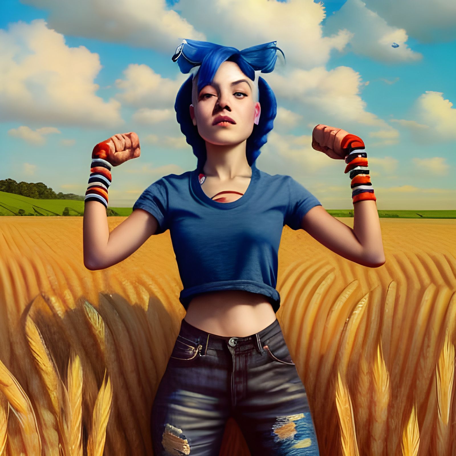 Hyperrealistic Harley Quinn Portrait in Barley Field