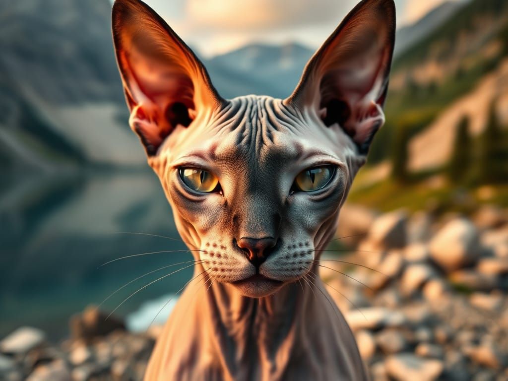Surreal Sphynx Cat Portrait in Hyperrealistic Style