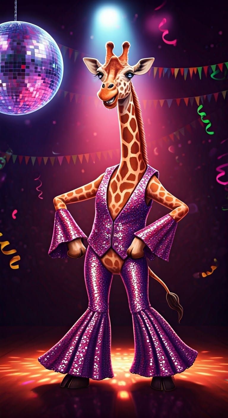 Groovy Giraffe in Psychedelic Disco Style