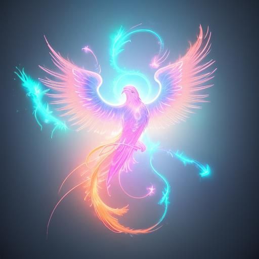 Neon Phoenix Optical Fiber Art in Indigo Gradient