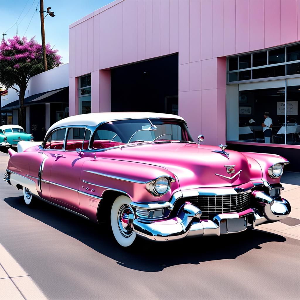 Metallic Pink and White 1950's Cadillac Car