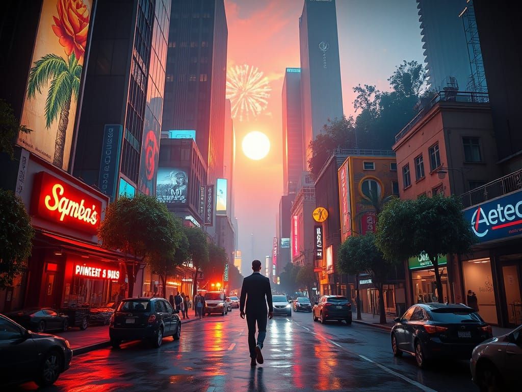 Hyperrealistic Metropolis in Golden Hour