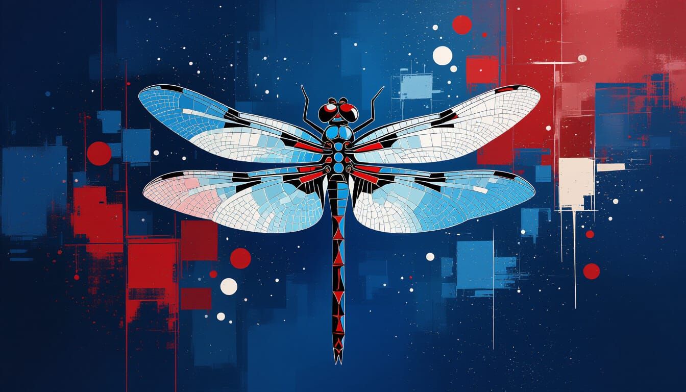 Abstract Spacecore Dragonfly in Dark Blue
