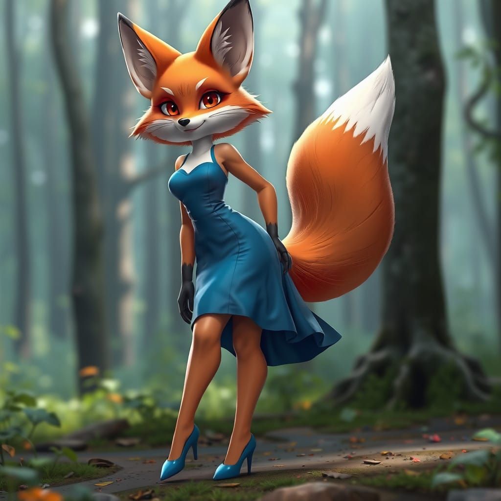 Stunning Anime-Inspired Fox in Elegant Forest Attire
