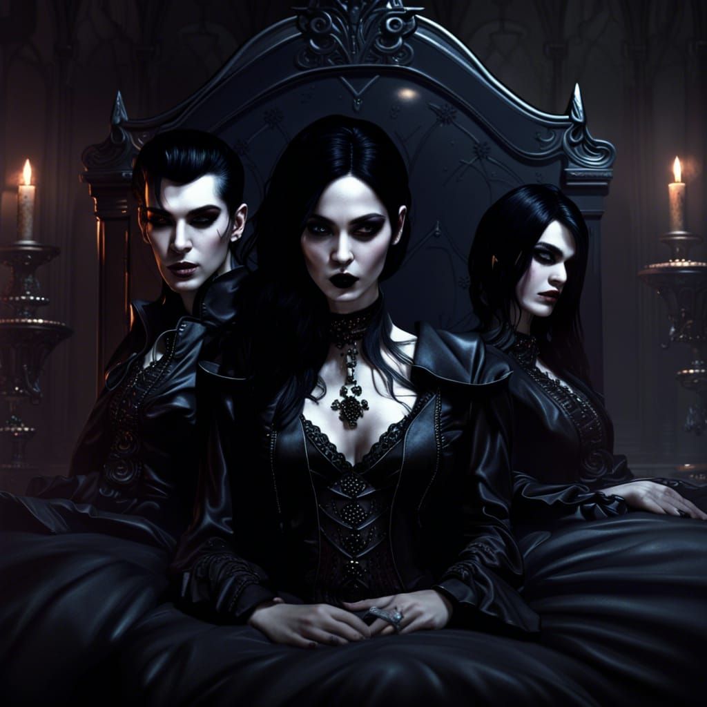 Gothic Rock Girl with Vampire Brothers in Noir Style